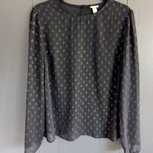 A New Day Black Blouse with Gold Circles - Size L